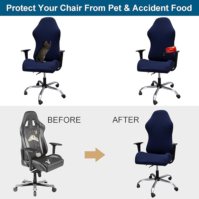 WOMACO Gaming Chair Slipcover Stretch Seat Chair Cover for Leather Computer Reclining Racing Ruffled Gamer Chair Protector (Dark Blue, One-size)