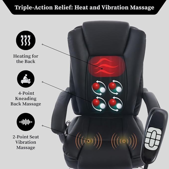 Orbis 4-Point Kneading UL Certified Heated Massage Office Chair with Foot Rest | 500lbs Big & Tall | BIFMA Certified Desk Chair for Heavy People | Home Office Computer Chair | Leather Black