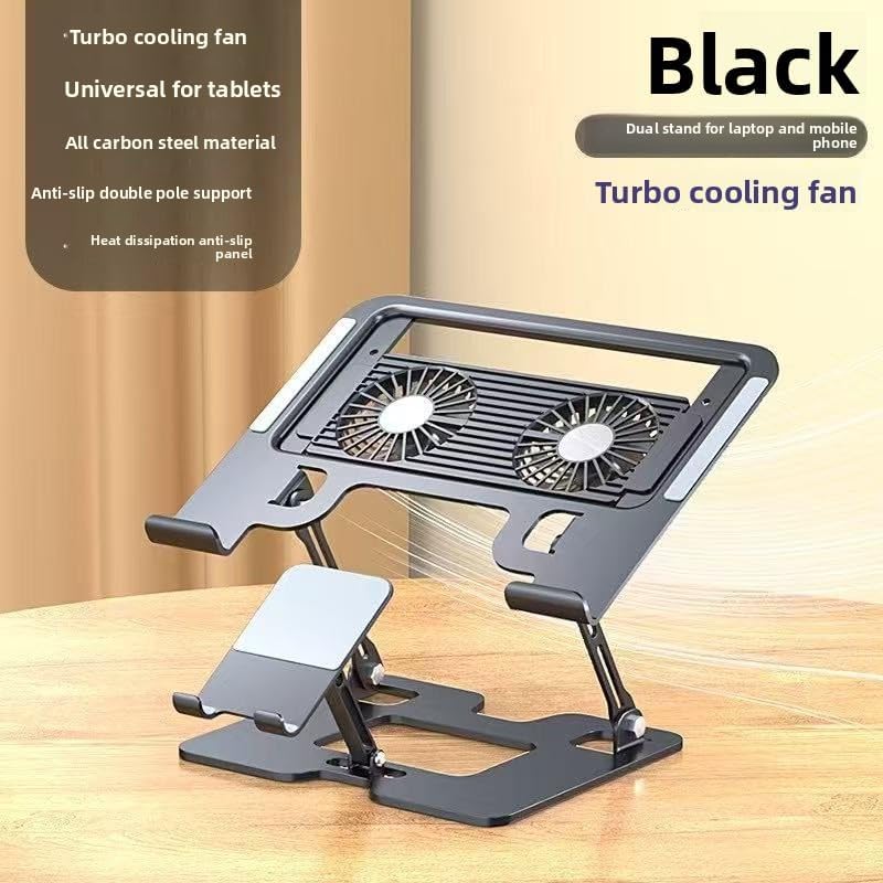 Adjustable Laptop Stand with Cooling Fans & Phone Holder, Foldable Aluminum Laptop Riser