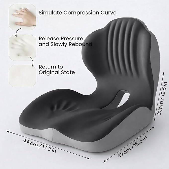 Ergonomic L-Shaped Memory Foam Seat Cushion with Lumbar Support, Designed to Help Relieve Tailbone, Coccyx & Lower Back Pain for Office,Truck, Car & Travel (Grey)