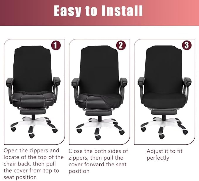 SARAFLORA 4 Pack Office Chair Cover, Stretchable Desk Chair Cover Removable Computer Chair Cover for Office Chair with Zipper Universal Spandex Rotating Chair Cover Anti-dust Chair Slipcover,Black