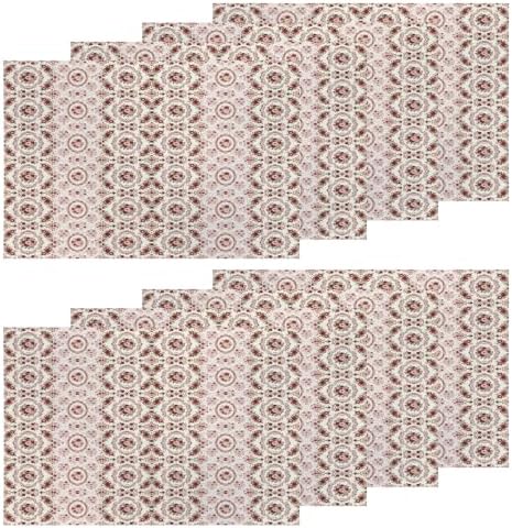 Shrahala Vintage Victorian Floral Set of 8 12 X 18 Inch Linen Placemats, Ornate Rose Scroll Burlap Table Mat Washable Double Layered Heat Insulation for Indoor