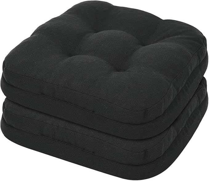 baibu Set of 2 Dining Chair Cushions, Dual-Layer Patent Design Memory Foam Kitchen Chair Cushions, Non-Slip Seat Pads with Ties, 16.5 x 16.5 x 3.5in, 2 Pack, Pure Black