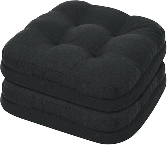 baibu Set of 2 Dining Chair Cushions, Dual-Layer Patent Design Memory Foam Kitchen Chair Cushions, Non-Slip Seat Pads with Ties, 16.5 x 16.5 x 3.5in, 2 Pack, Pure Black