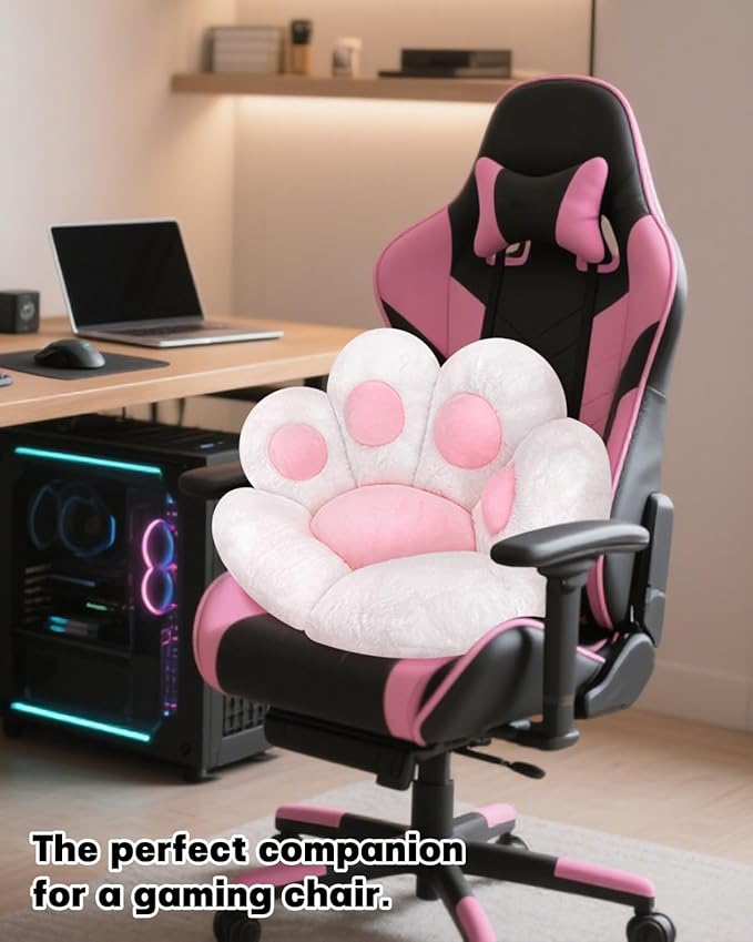 MOONBEEKI Cat Paw Cushion Chair Comfy Kawaii Plush Seat Cushions Lazy Pillow for Gamer Chair 28"x 24" Cozy Floor Cute Seat for Girl Worker Gift, Dining Room Bedroom Decorate, White