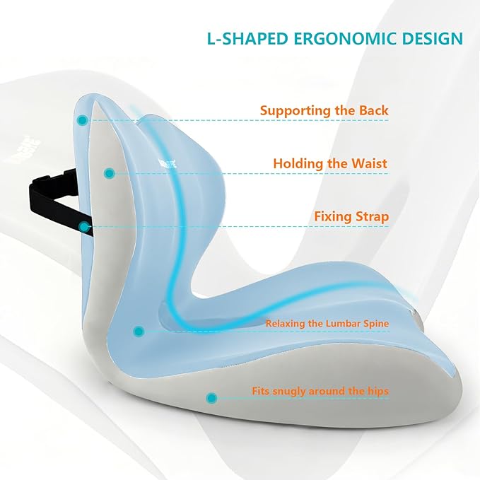Orthopedic Memory Foam Seat Cushion with Adjustable Strap, Coccyx & Sciatica Pain Relief, Washable Non-Slip for Long Sitting, Ergonomic Posture Support for Office Chair, Car & Wheelchair (Blue Grey)