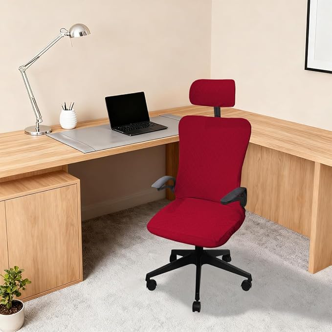 Ergonomic Office Chair Covers Set with Headrest Cover Stretch Desk Computer Chair and Headrest Slipcovers Washable Protector Slipcovers for Swivel Computer Chair 2 Pieces Red