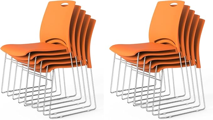 VINGLI Stacking Chairs Set of 10 Stackable Office Chairs with Metal Sled Base, Ergonomic Plastic Seat, Stacking Chairs for Waiting Room Break Room Banquet Guest, Orange