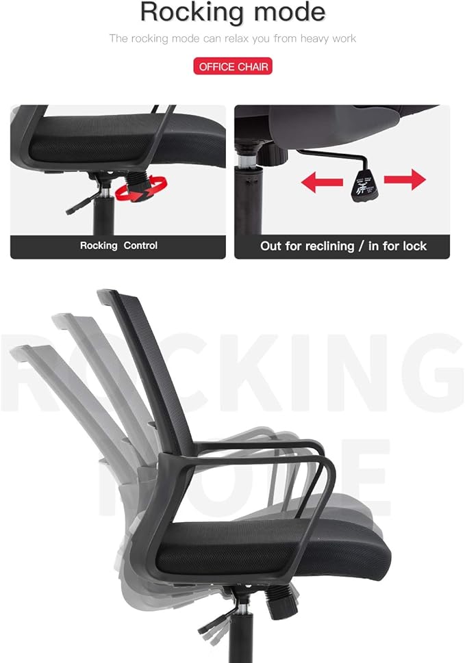 FDW Office Chair Ergonomic Desk Task Chair Mesh Computer Chair Mid-Back Mesh Home Office Swivel Chair Modern Executive Chair with Wheels Armrests Lumbar Support, Black