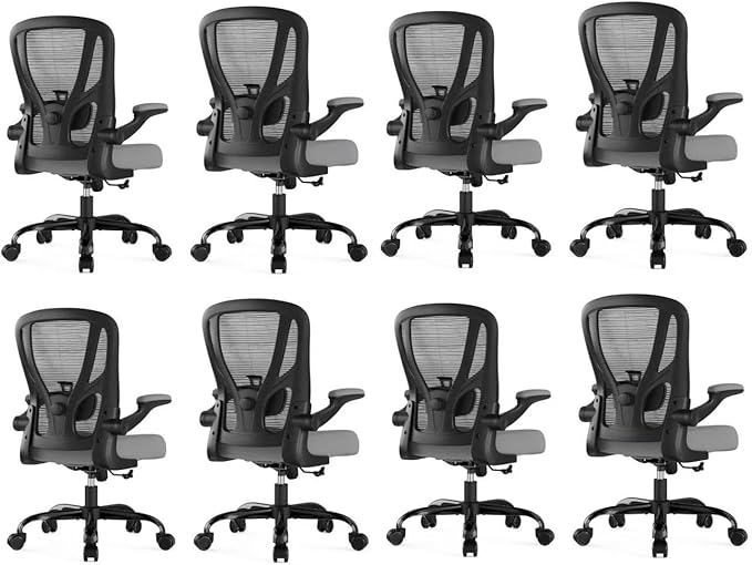 Office Chair Ergonomic Desk Chair - Mesh Computer Chair Breathable Task Chair with Wheels Adjustable Lumbar Support Home Desk Office Chairs with Flip up Armrest Gray 8 Pack