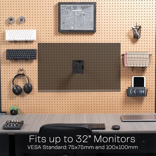 VIVO Black Single Monitor Pegboard Mount, Up to 32 in Screens, MOUNT-PB2A