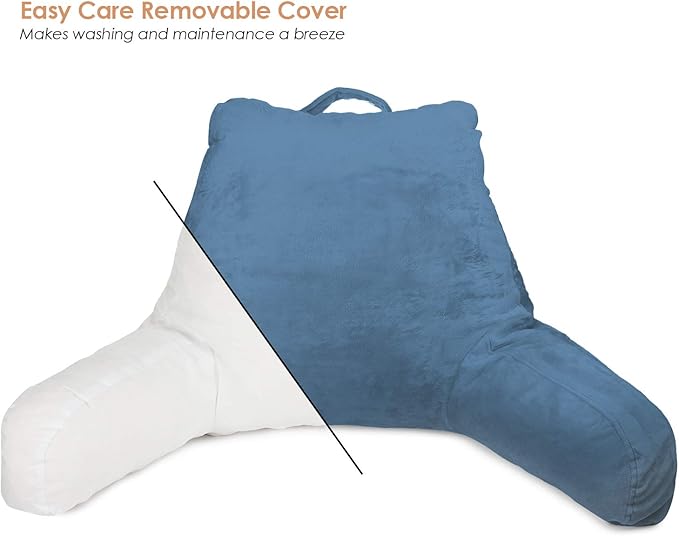 Clara Clark Reading Pillow for Kids & Teens with Shredded Memory Foam, Backrest Pillows for Reading, Watching, and Gaming, Use on Couch, Bed, Floor, Adjustable Support with Washable Cover Blue Heaven
