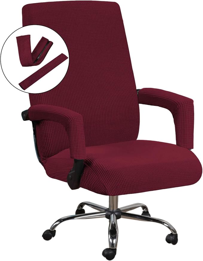H.VERSAILTEX Stretch Computer Office Chair Cover Washable Removable Spandex Rotating Boss Chair Slipcovers Anti-dust Soft Desk Chair Seat Protector for Dogs Cats Pets,Burgundy Red - Large
