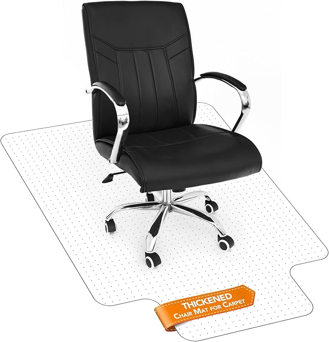 Chair Mat for Carpet- Low Pile (1/4" Thick) Carpet Protector for Office Gaming Computer Desk Chair. Heavy Duty Desk Chair Mat for Carpeted Floors, Semi Transparent (with Lip（Thickened）)