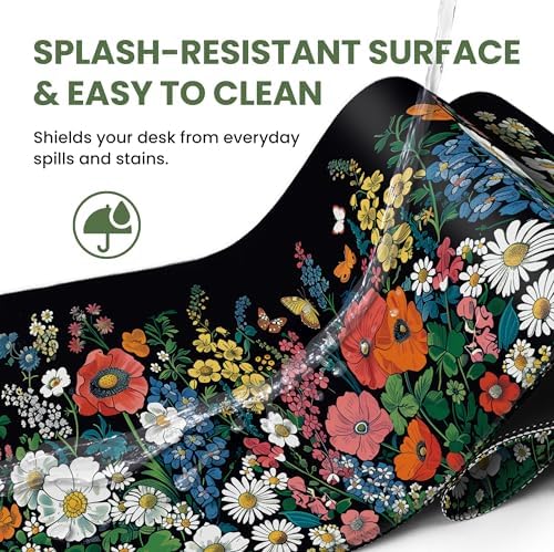 Aesthetic Desk Mat, Cute Botanical Floral Desk Pad Protector for Work & Decor, 35.4" x 15.7", Pretty Non-Slip Extended Mouse Pad for Office or Home