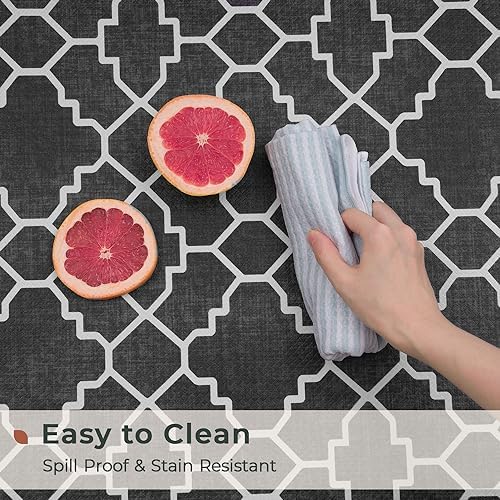 FRESHMINT Kitchen Mat Set of 2, Anti-Fatigue Cushioned Kitchen Mats for Floor, Waterproof Non Slip Comfort Standing Mat, Boho Kitchen Rug for Kitchen Decor, Sink, Office, 17"x30"+17"x47", Black