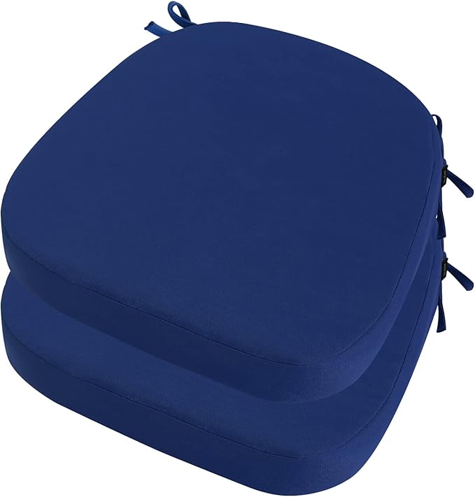 idee-home Outdoor Chair Cushions Set of 2, 19" x 19" Thick D-Shaped Patio Furniture Outdoor Seat Cushions Waterproof with Ties, Dining Pads