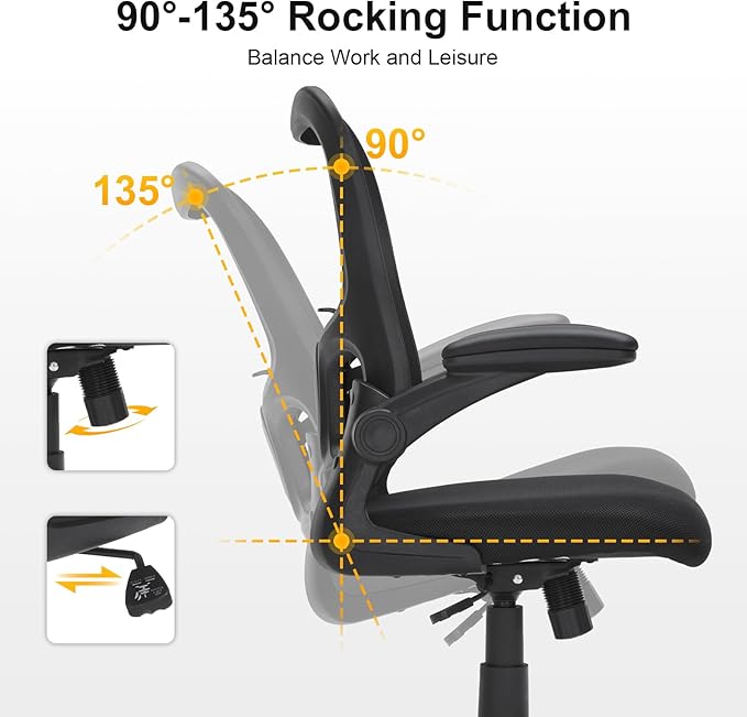 Ergonomic Mesh Office Chair, Adjustable Lumbar Support, Flip-Up Arms, Rolling Swivel Computer Chair with Breathable Backrest for Home & Office, Black