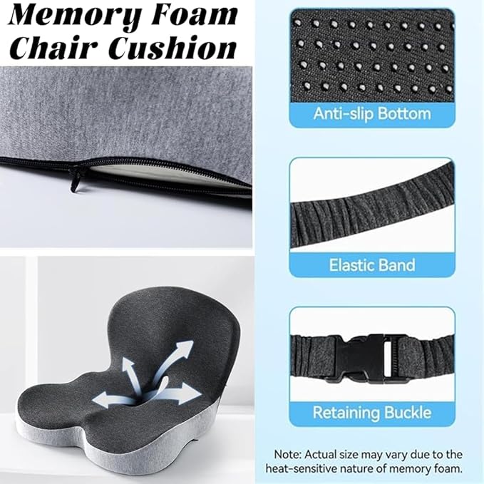 Orthopedic Cushion Seat Cushion,L-Shaped Lumbar Support,Breathable,Design for Office Chair,Car,Wheelchair Ergonomic Non Slip MemoryFoam Seat Skin with Back Support (Blue)