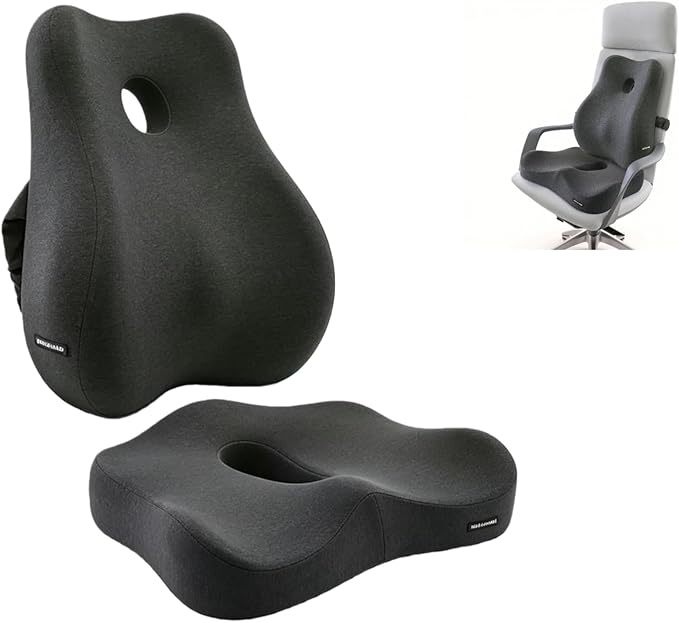 X Large Memory Foam Seat Cushion & Lumbar Support Pillow, Sciatica & Tailbone Pressure Relief Coccyx Cushion for Office Chair, Car, Wheelchair, Home - Dark Grey