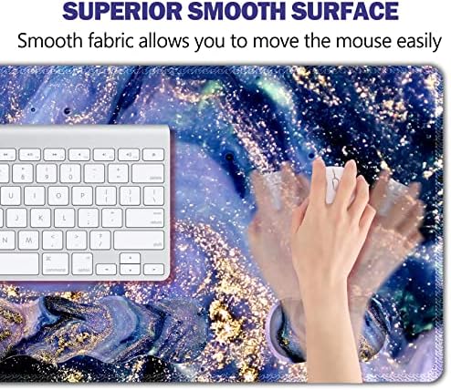 Upgraded Extended Gaming Mouse Pad, Keyboard Wrist Rest Pad, Wrist Support Mousepad Set, Artso Large Stable Rubber Base Stitched Edge Desk Pad (35 x15.5 in) for Work, Office, Home, Purple Marble