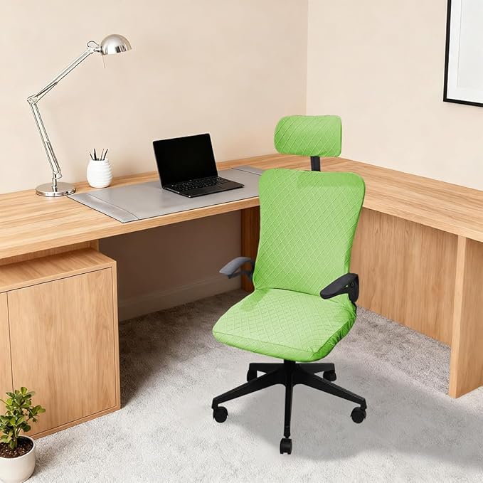 Ergonomic Office Chair Covers Set with Headrest Cover Stretch Desk Computer Chair and Headrest Slipcovers Washable Protector Slipcovers for Swivel Computer Chair 2 Pieces Lemon Green