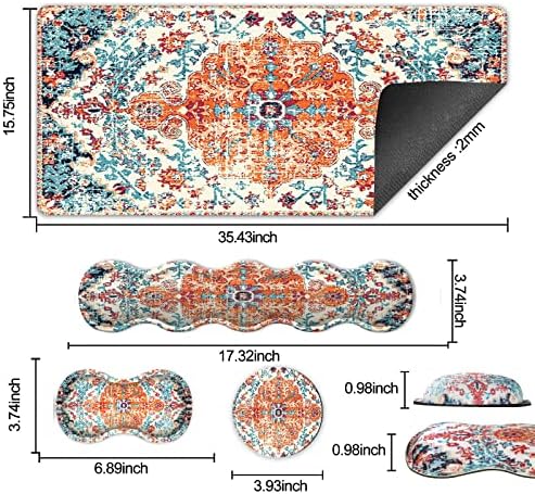iLeadon Keyboard Mouse Pad Set, Large Boho Desk Mat with Wrist Rest