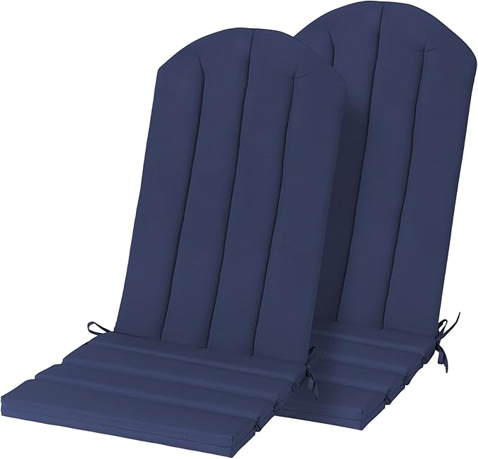 Adirondack Chair Cushion Set of 2 Indoor Outdoor Furniture Cushions Rocking Chair Cushions with Straps Replacement Folding Patio Chair Pad,19.7x18.9x1.5 Inch（Navy）