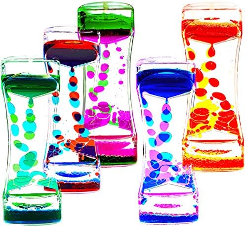 FKYTION Liquid Motion Bubbler Timer Pack of 5 Colorful Hourglass Liquid Bubbler Sensory Anxiety Toys Autism ADHD Fidget Toys Children Activity Calm Relaxing Desk Toys for Kid's Teenager Adults