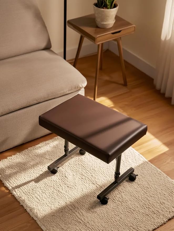 Aidapt Beaumont Height Adjustable Leg Rest Stool with Castors – Padded Foot Rest for Elderly & Limited Mobility, Improve Circulation, Easy-Clean Black Vinyl, Professional Home Care Aid