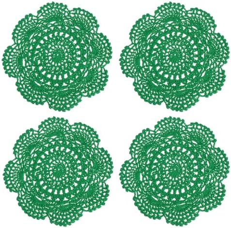 uxcell 4 Pcs Crochet Handmade Cotton Placemat Doilies for Table 7.9" Green