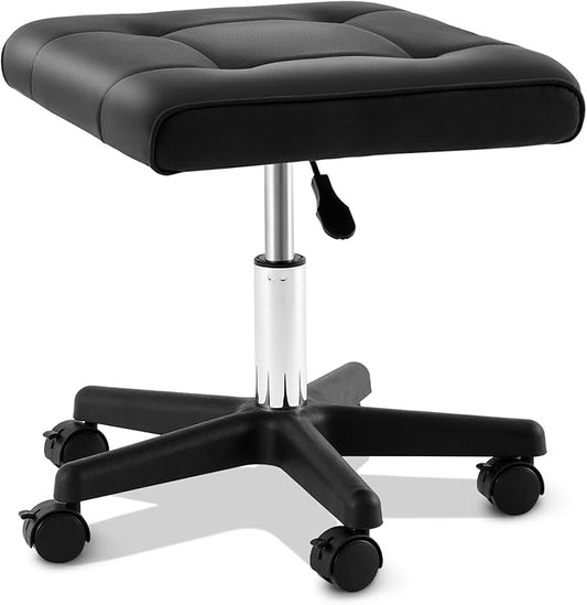 Wesiti Under Desk Leg Rest Ottoman, Adjustable Foot Stool with Wheels, PU Padded Leg Rest for Desk and Home Office, 360° Rolling with Lockable Casters, Black