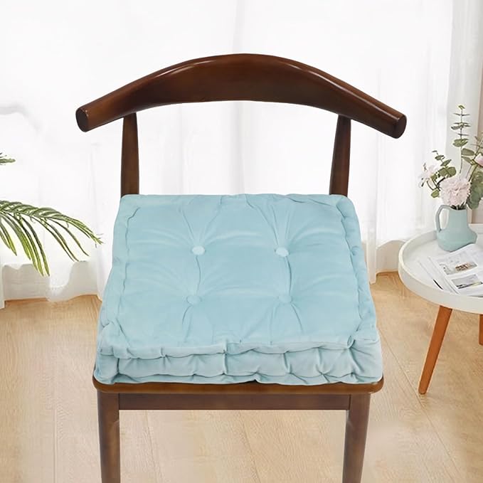 vctops Chair Cushion for Dining Chair, Soft Velvet Square Seat Cushion with Ties Cozy Indoor Chair Pad Cushion for Office Kitchen Dining Room (Blue,16"x16")