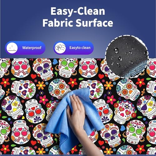 Sugar Skull Vibrant Floral Large Mouse Pad, Day of The Dead Black Desk Mat
