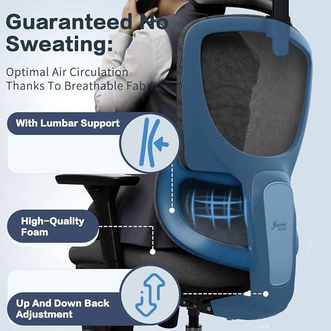 Jacia House TSCA Certified Ergonomic Mesh Office Chair, Big Tall Gaming Chair Adjustable Lumbar Support, 4D Armrests, 2D Headrest, 135° Reclining Rolling Swivel Desk Chairs with Seat Lock 600lb