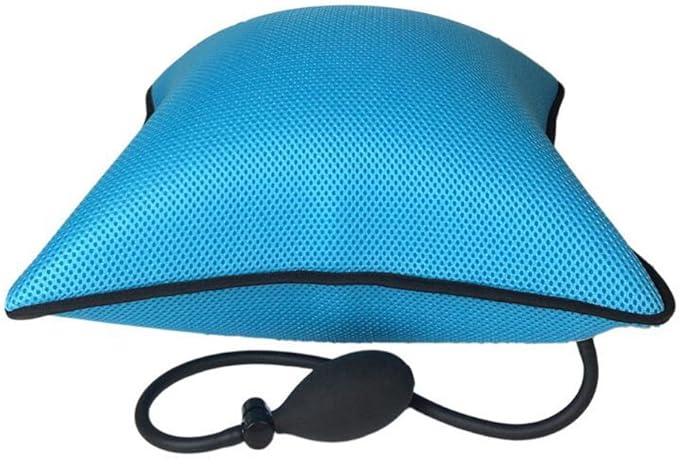 Lumbar Support Inflatable Cushion Backrest Portable Pillow with Pump for Car, Office Chair, Home, Travel, Camping (Sky Blue)