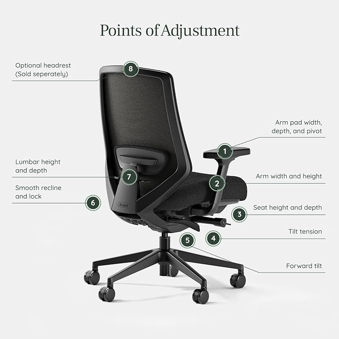 Branch Ergonomic Chair Pro - Mesh Office Chair with 14 Points of Adjustment - Height, Depth & Tilt Adjustable - 5D Armrests - Forward Tilt, Smooth Recline, and Lumbar Support - Black Boucle