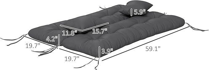 Outsunny 59" Tufted Bench Cushions & Throw Pillows, 4 Piece Swing Cushion Set, Indoor/Outdoor Replacement Bench Seat Pad, Back Cushion & 2 Pillows for Outdoor Furniture, Without Swing, Gray