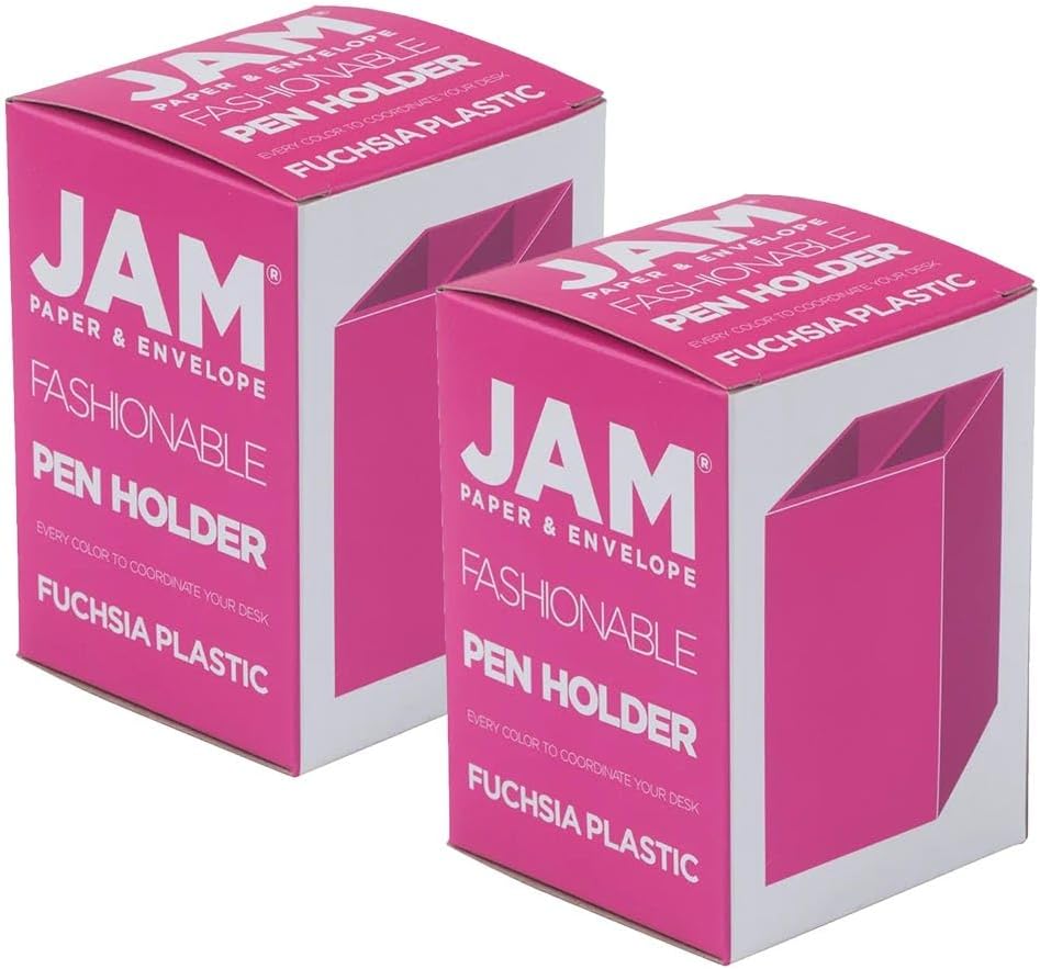 JAM PAPER Plastic Pen Holders - Fuchsia Pink Desktop Pencil Cups - 2/Pack