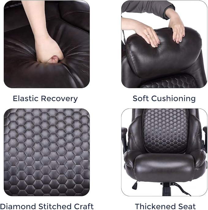 Q-Seat Office Chair with 5-Level Lumbar Adjustment | Recline & Relax Function | Heavy Duty Ergonomic Desk High Back Executive Chair | Flip-up Armrest | Adjustable Headrest | Dark Brown