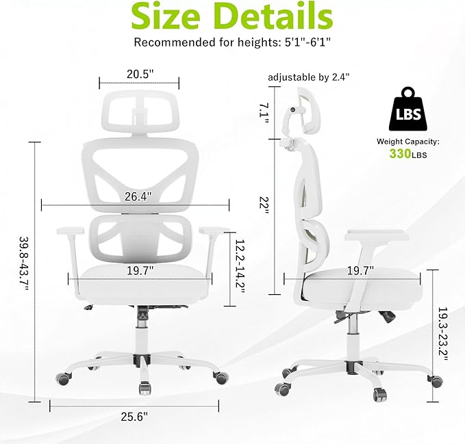 Ergonomic Office Chair Mesh Desk Chair with Lumbar Support and Headrest, High Back Computer Chair with Armrest and Tilt Lock, Home Office Desk Chairs for Men Women
