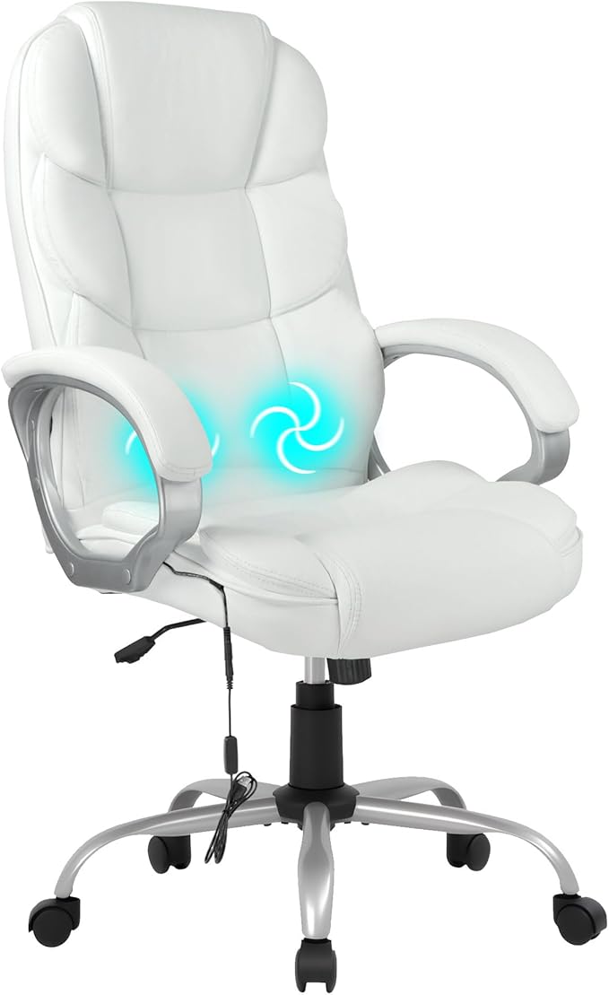 FDW Office Chair Computer High Back Adjustable Ergonomic Desk Chair Executive PU Leather Swivel Task Chair with Armrests Lumbar Support (Beige)