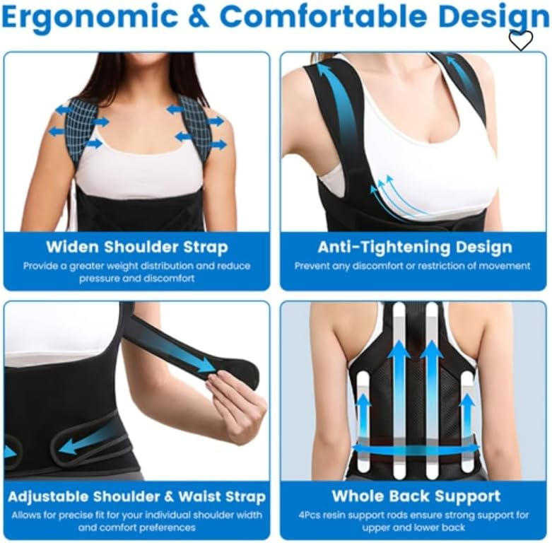 Posture Corrector for Women Men, Adjustable Back Brace Posture Trainer Improve Hunchback Slouching Kyphosis, Invisible Under Clothes Upper Back Straightener for Pain Relief, Breathable Mesh