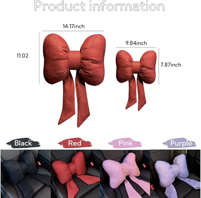 LYFJMUS 4 Pack Butterfly Bow Car Headrest Pillow Set Car Seat Neck Pillow and Lumbar Support Pillow Cotton Linen Car Headrest Pillow Set for Driving Travelling Office Home Decor