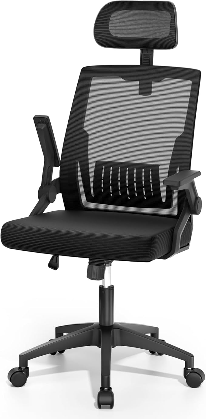 Magshion Ergonomic Office Chair with Flip-up Armrests & 3D Headrest, Swivel Mesh Desk Chair Executive Computer Chair for Home Office Study, 260 LBS Capacity, Black