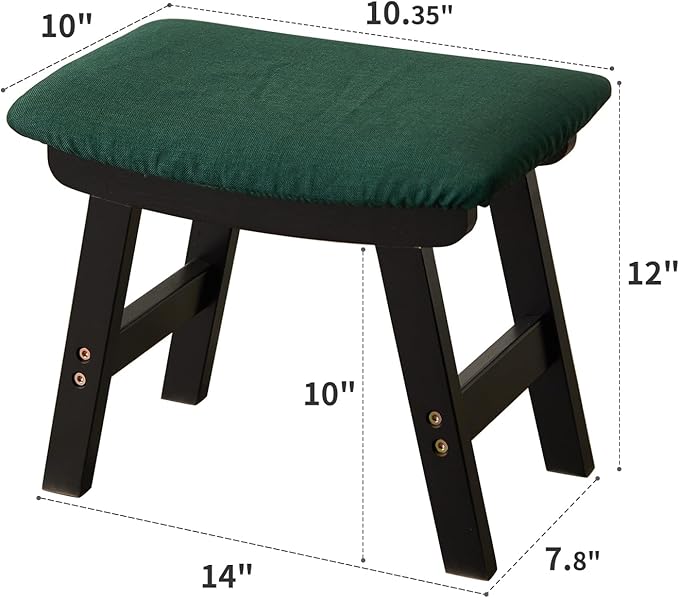Kitsanery Foot Stool,Ottoman,Bamboo Small Sofa Foot Rest Under Desk,Extra Seating for Living Room, Bedroom and Kitchen (Black Stool Legs - Green Surface)
