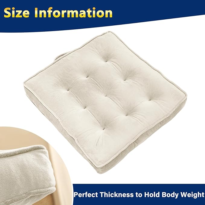1 MIDDLE ONE Floor Pillow Set of 2, Memory Foam Meditation Cushion, Floor Cushions for Adults Sitting, Large Square Seat Cushions for Yoga, Living Room, 20x20 Inch (Off-White)
