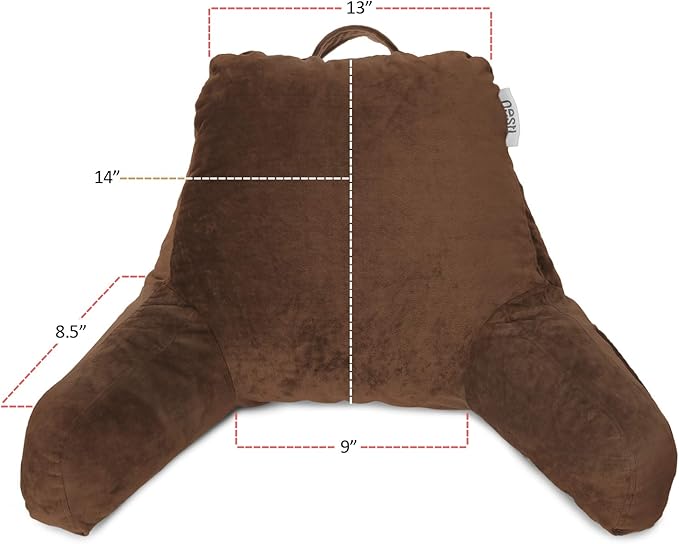 Clara Clark Reading Pillow for Kids & Teens with Shredded Memory Foam, Backrest Pillows for Reading, Watching, and Gaming, on Couch, Bed, Floor, Adjustable Support with Washable Cover Chocolate Brown