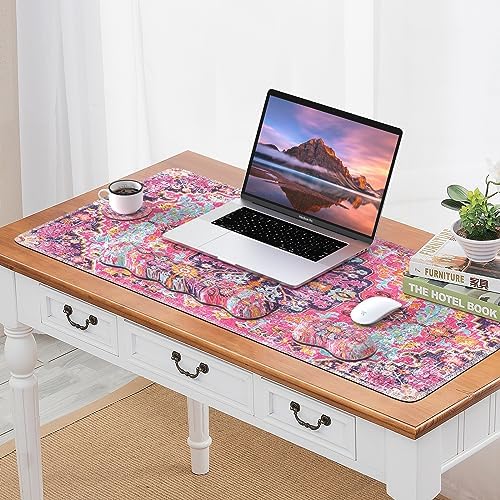 iLeadon Boho Desk Mat Set,Large Mouse Pad and Keyboard Wrist Rest