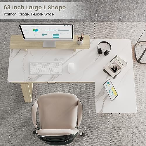 EUREKA ERGONOMIC Electric Standing Desk with Dual Drawers,63 Inches Height Adjustable L-Shaped Office Desk,Sit Stand Desk Ergonomic Executive Desk Computer Workstations with Monitor Stand,Right/White